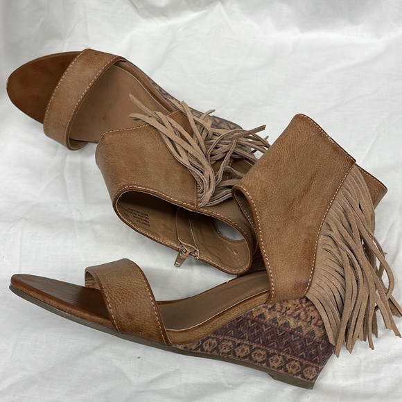 Rampage fringe side wedge heel boot sandals ladies sz 9m - Picture 5 of 8